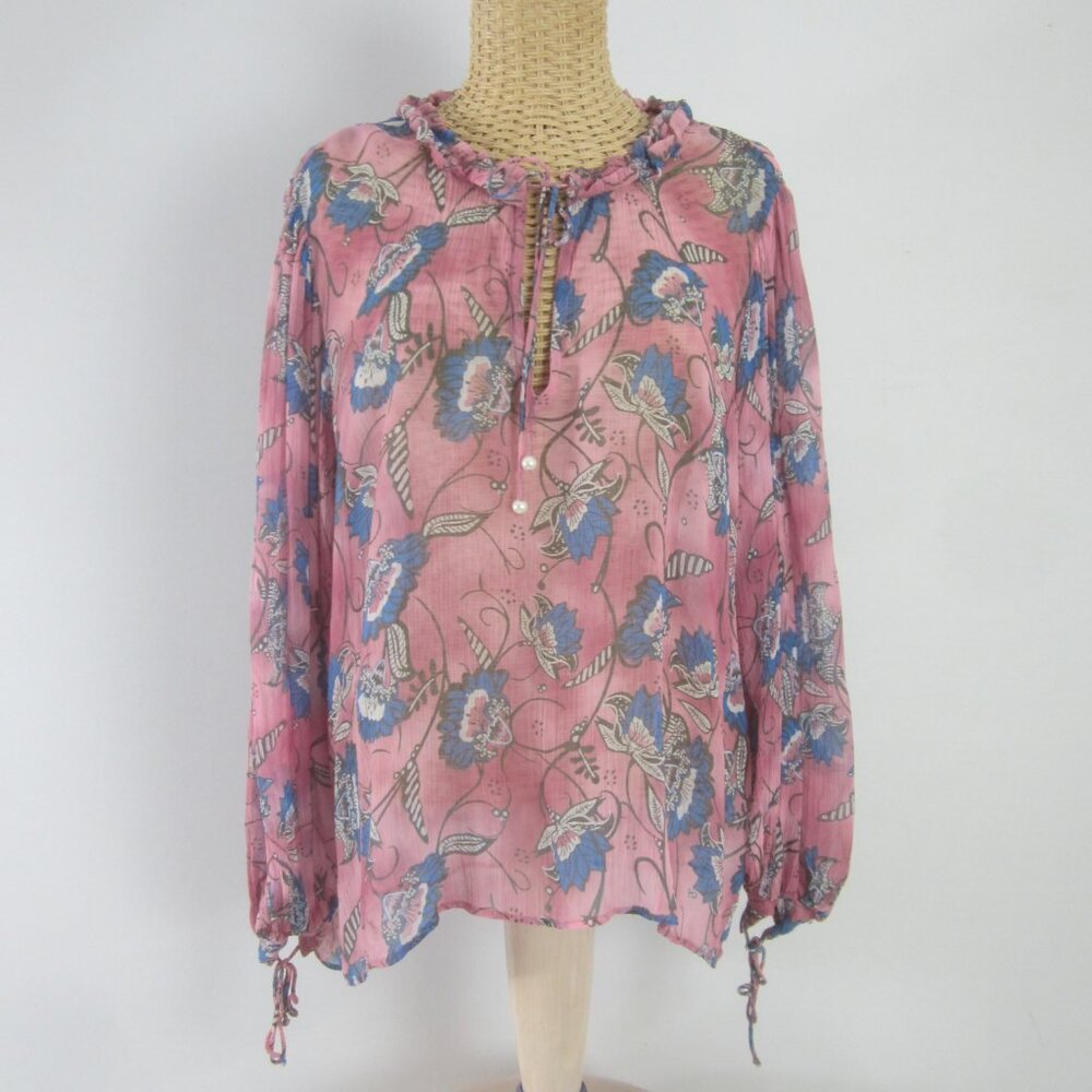 Cleobella Womens Small Mauve Pink Floral Lotus Print Emily Blouse Peasant Shirt